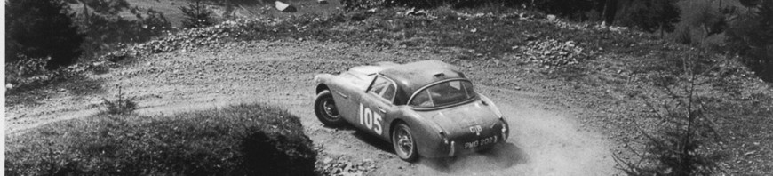 Rough "roads" and sheer drops of the Vivione Pass in the Dolomites. Driving a Healey 100-6 in 1958.