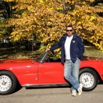The pilot poet himself, with his LBC on the road where it belongs.