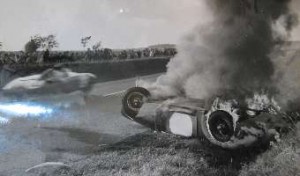 The aftermath of the crash at Le Mans that put Dick Jacobs on the shelf