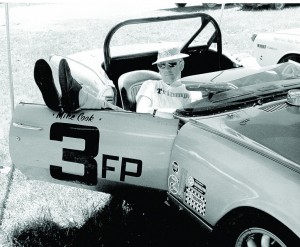 While Mike Cook raced this Spitfire Mk 3 for several years, he also used it to catch some relaxing moments off track, as shown here at Lime Rock in 1971. Mike purchased the car from the Triumph Competition Department after Lee Mueller drove it to a win at the 1969 SCCA FP championship.