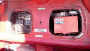OE dual 6-volt MGBs that now have a single 12-volt battery can use a plastic Moss battery box to create additional storage space.